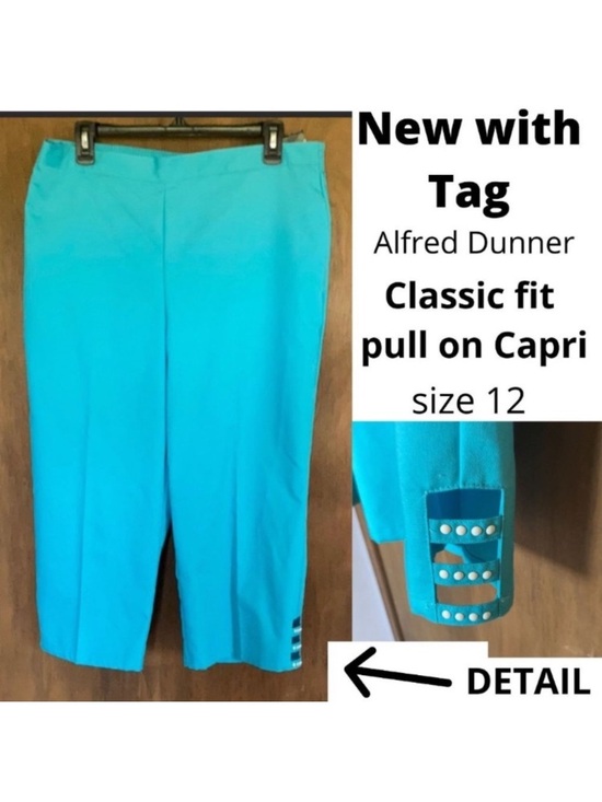 Alfred Dunner Pants - Alfred Dunner Aqua comfort waist pull on Capri detail at hemline 12